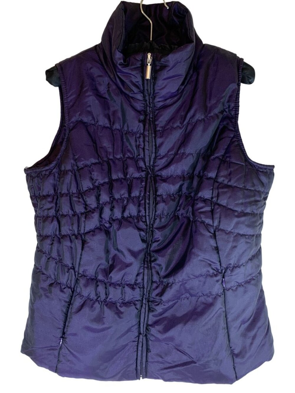 Jane Ashley Quilted Puffer Vest Womens Size S Purple Sleeveless Full Zip Pockets